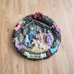 12in Hand Painted Nativity Wall Plaque GLORIA Angels Wise Men Christmas Resin